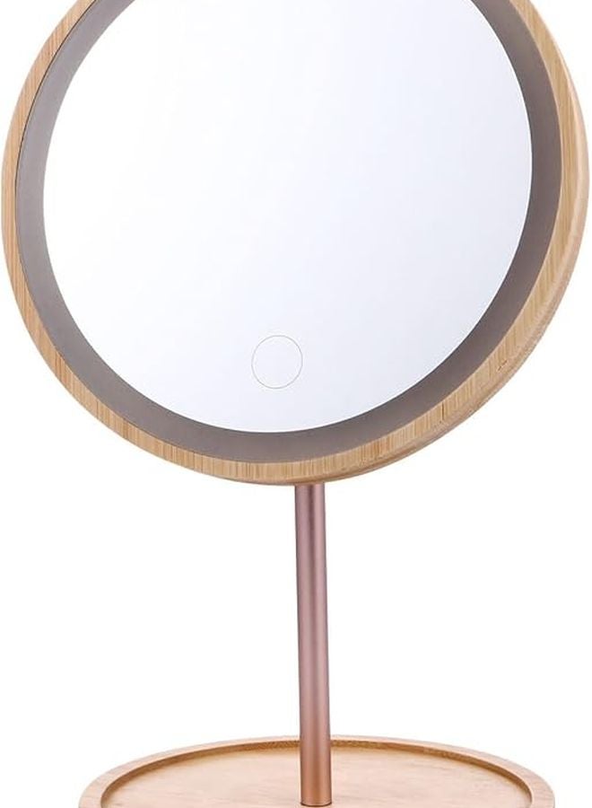 LED Lighted Vanity Mirror with Swivel Base and Wooden Frame for Dressing Table Random Color - Image 1