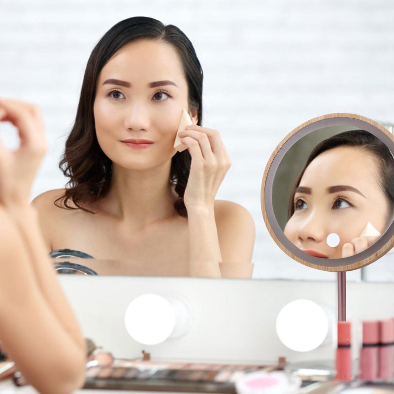 LED Lighted Vanity Mirror with Swivel Base and Wooden Frame for Dressing Table Random Color - Image 5