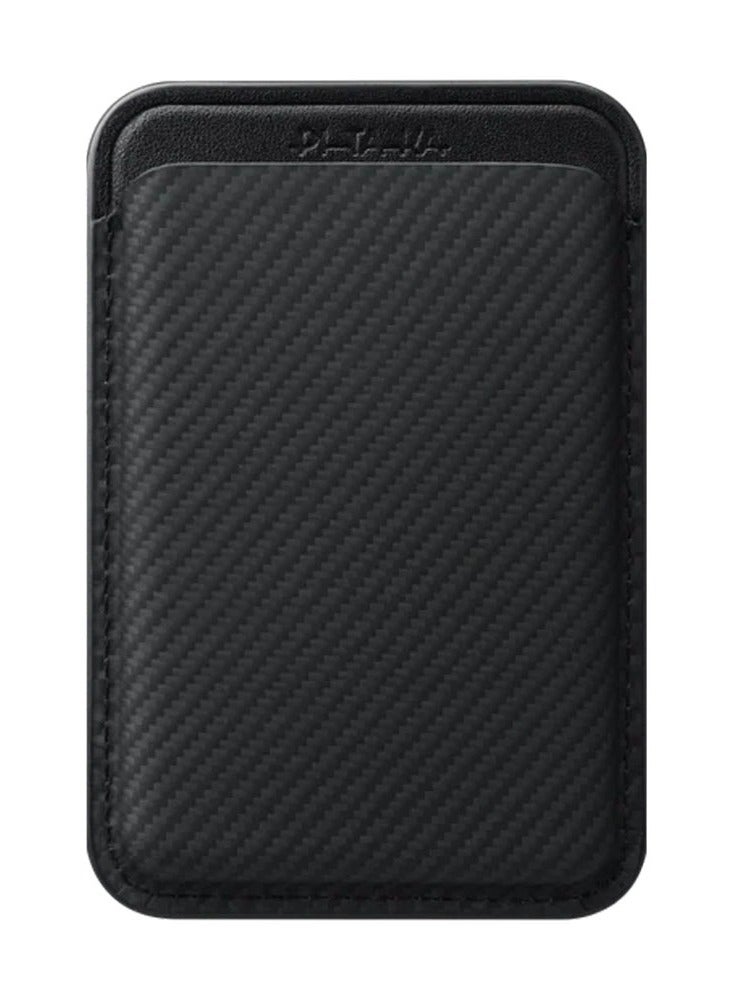 Pitaka Magnetic Woven Wallet, MagSafe Card Holder for iPhone 15/14/13/12 Series, Ultra-Slim Lightweight Woven Design, Strong Magnetic Attachment, Stylish RFID Blocking Card Wallet (1-2 Cards), Black Grey - Image 2