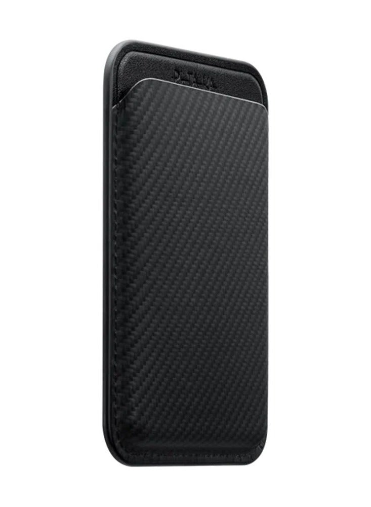 Pitaka Magnetic Woven Wallet, MagSafe Card Holder for iPhone 15/14/13/12 Series, Ultra-Slim Lightweight Woven Design, Strong Magnetic Attachment, Stylish RFID Blocking Card Wallet (1-2 Cards), Black Grey - Image 3