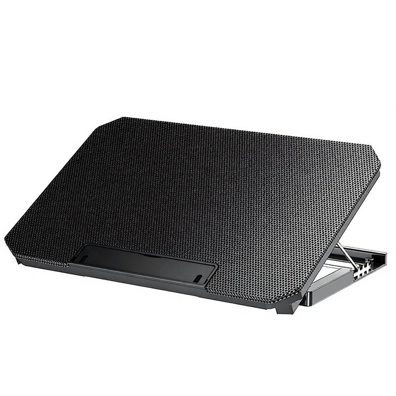 Laptop Cooling Stand: Black Metal Surface With 2 High-Speed Turbo Fans - Low Noise Adjustable 4-Angle Laptop Cooler With Dual USB Ports for Laptops Below 17 Inch, Office & Home Use - Image 1