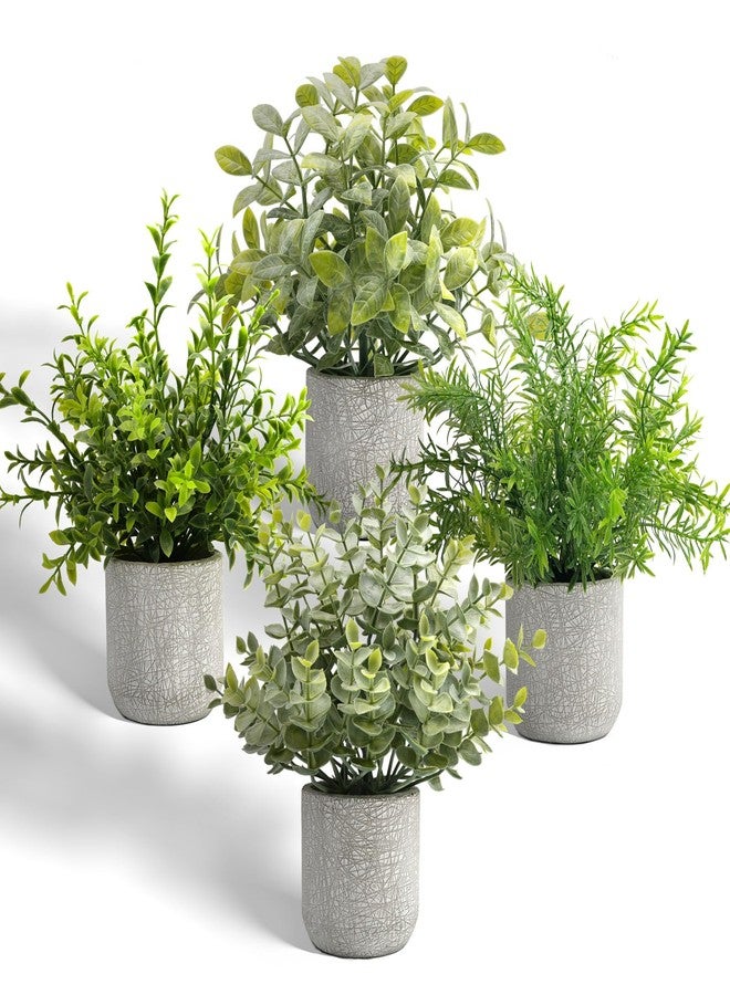 PENGYEE 4 Pack Small Fake Plants in Farmhouse Concrete Planter, Artificial Plants Indoor for Home Decor, Small Faux Plants Indoor for Bathroom Bedroom Shelf Desk Office Table Kitchen Room Decor - Image 1