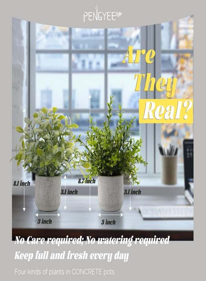 PENGYEE 4 Pack Small Fake Plants in Farmhouse Concrete Planter, Artificial Plants Indoor for Home Decor, Small Faux Plants Indoor for Bathroom Bedroom Shelf Desk Office Table Kitchen Room Decor - Image 3