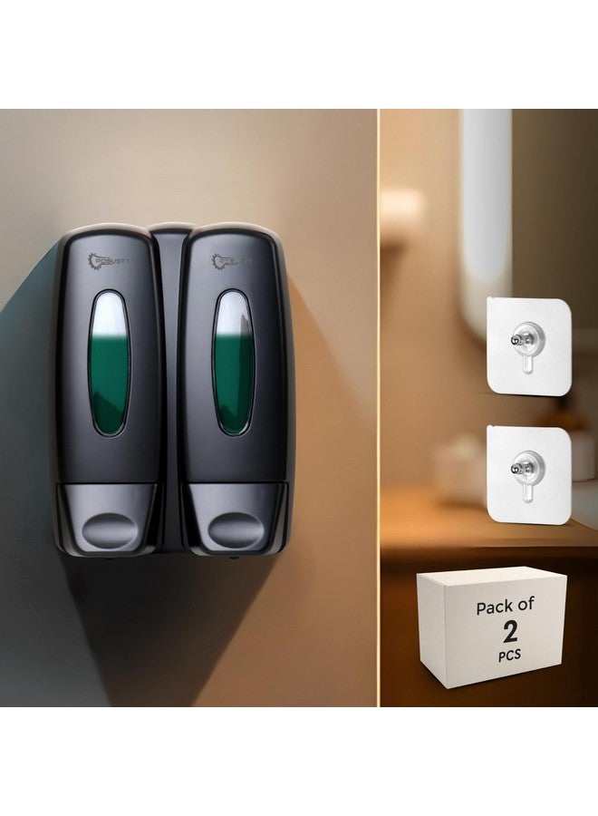 ROBUSTT موزع سائل صابون مزدوج الجدار متعدد الاستخدامات من روبوست - سعة 2 × 350 مل - مع خطافات لاصقة | تصميم موفر للمساحة للحمام، المطبخ، الفنادق، المراكز التجارية | تركيب سهل (عبوة من 2)  - Image 1