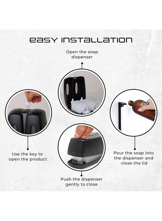 ROBUSTT موزع سائل صابون مزدوج الجدار متعدد الاستخدامات من روبوست - سعة 2 × 350 مل - مع خطافات لاصقة | تصميم موفر للمساحة للحمام، المطبخ، الفنادق، المراكز التجارية | تركيب سهل (عبوة من 2)  - Image 3