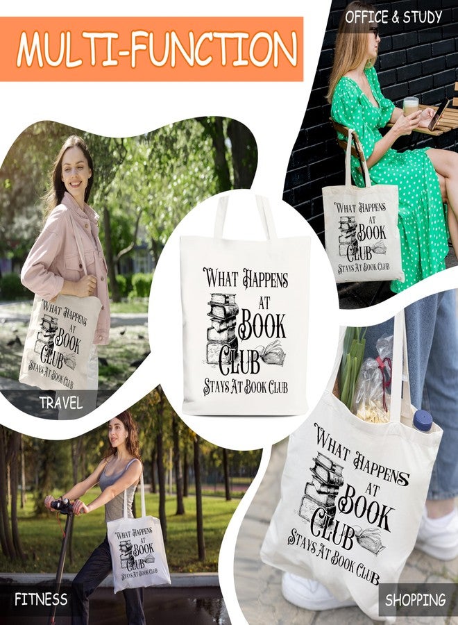 Levitatinyear Book Club Gift Totes for Women, What Happens At Book Club Canvas Tote, Book Lover Gifts, Bookish Library Book Bag, Reading Shoulder Bag Gifts for Book Lovers Bookworm Librarian -53 - Image 2