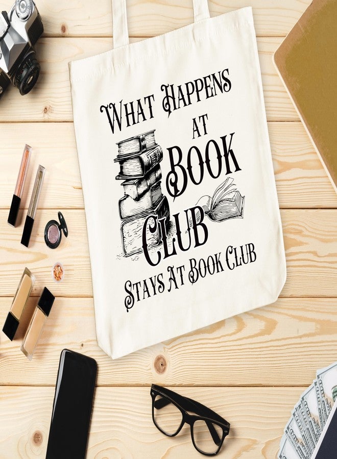 Levitatinyear Book Club Gift Totes for Women, What Happens At Book Club Canvas Tote, Book Lover Gifts, Bookish Library Book Bag, Reading Shoulder Bag Gifts for Book Lovers Bookworm Librarian -53 - Image 3