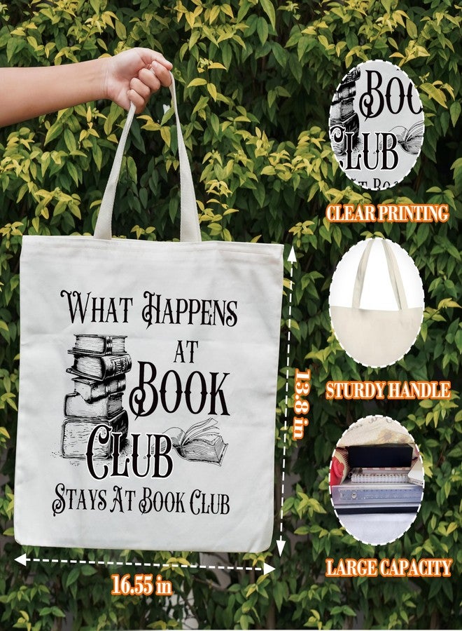 Levitatinyear Book Club Gift Totes for Women, What Happens At Book Club Canvas Tote, Book Lover Gifts, Bookish Library Book Bag, Reading Shoulder Bag Gifts for Book Lovers Bookworm Librarian -53 - Image 4