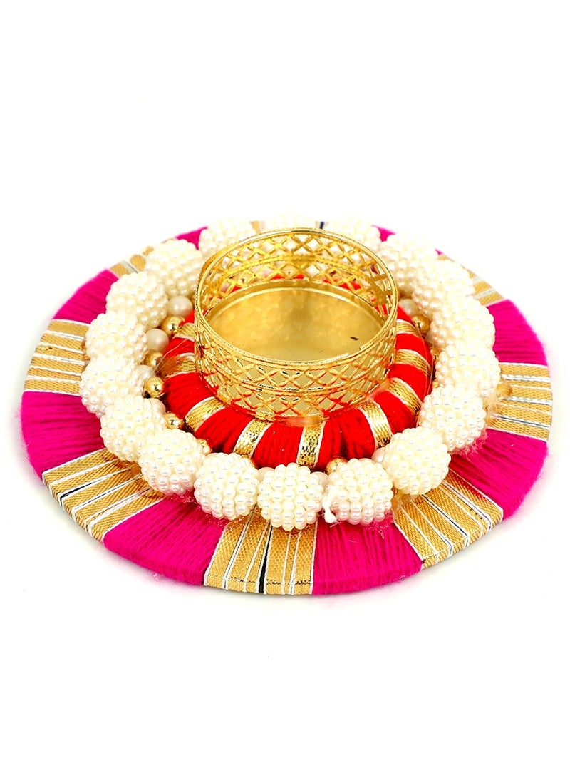 Madhoor Decorative Tealight Candle Holder With Beaded Design 10 Cm