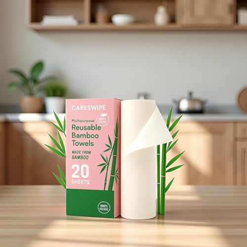 Careswipe Reusable Kitchen Towel Roll | 20 Sheets Washable Bamboo Fibre Kitchen Towel High Absorbent Multipurpose Cleaning Cloth Alternative to Kitchen Tissue Paper for Daily Use - Image 2