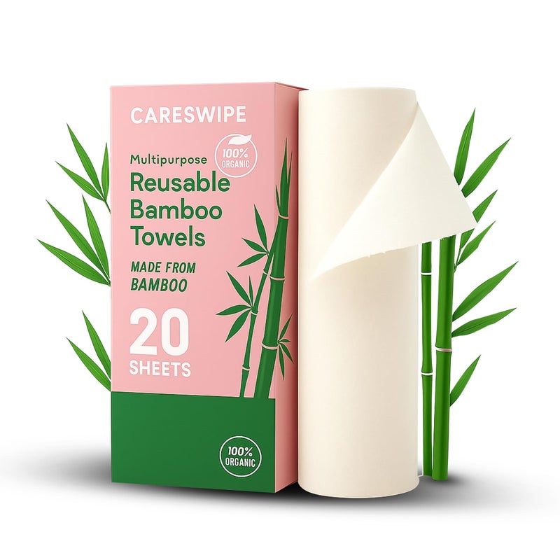 Careswipe Reusable Kitchen Towel Roll | 20 Sheets Washable Bamboo Fibre Kitchen Towel High Absorbent Multipurpose Cleaning Cloth Alternative to Kitchen Tissue Paper for Daily Use - Image 5