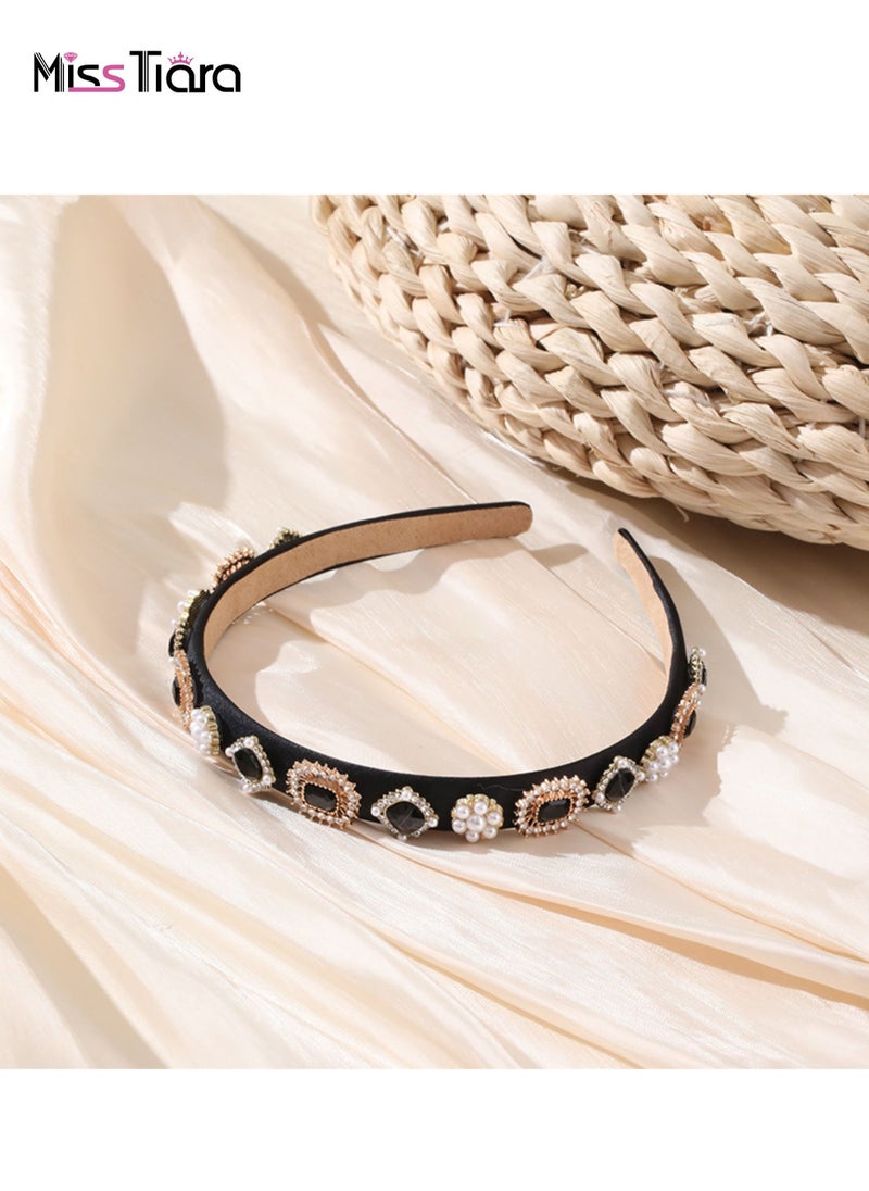MissTiara - Fully Handmade Fashion Baroque Style Rhinestone Pearl Headband For Girls Ladies - Image 1