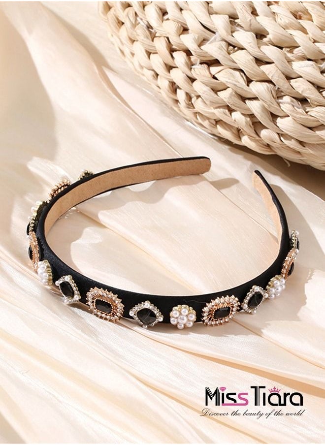 MissTiara - Fully Handmade Fashion Baroque Style Rhinestone Pearl Headband For Girls Ladies - Image 1