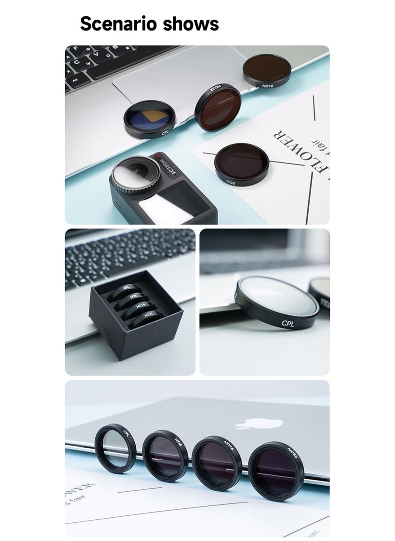 TELESIN - Osmo Action 5 Pro ND Filter Set for DJI Osmo Action 5 Pro, 4 Pack ND8 ND16 ND32 CPL Neutral Density Filter Kit Accessories, Multi Coated HD Optical - Image 1