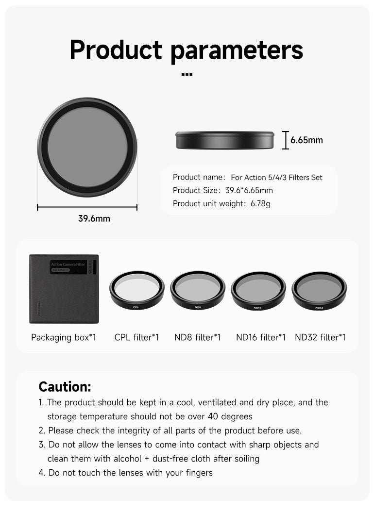 TELESIN - Osmo Action 5 Pro ND Filter Set for DJI Osmo Action 5 Pro, 4 Pack ND8 ND16 ND32 CPL Neutral Density Filter Kit Accessories, Multi Coated HD Optical - Image 1