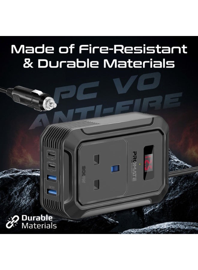 Promats Promate Inverto-200W Multi-Port Car Power Inverter – 200W DC to AC Power Converter with AC Socket, Dual USB Ports & Type-C PD Output – Portable Power Supply for Laptops, Mobile Devices & Small Appliances  - Image 3