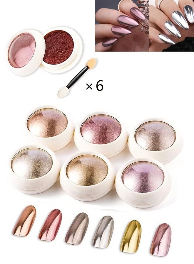 6 ألوان طلاء أظافر الذهب الوردي ، تأثير مرآة الصباغ الكروم ، مسحوق تلميع الأظافر DIY - زخرفة فن الأظافر - Image 1
