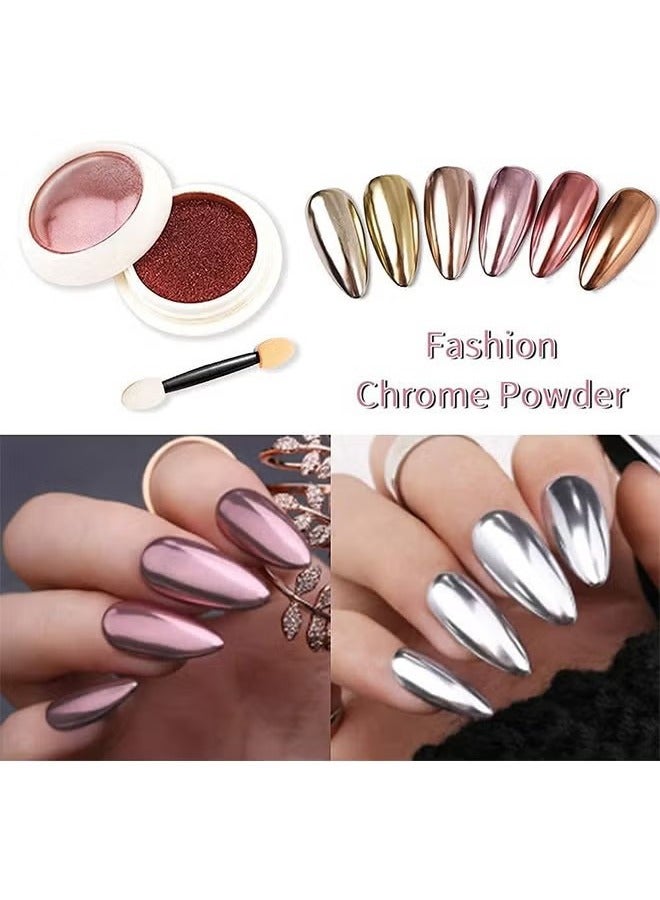 6 ألوان طلاء أظافر الذهب الوردي ، تأثير مرآة الصباغ الكروم ، مسحوق تلميع الأظافر DIY - زخرفة فن الأظافر - Image 2
