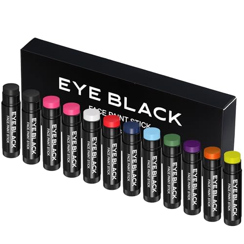 CCbeauty 12 Pack Eye Black Stick for Baseball Football Softball Lacrosse, Anti-Glare Eyeblack, Waterproof, Last All Game, Smooth Application, High Pigmented Color, 10 Multicolors - Image 1