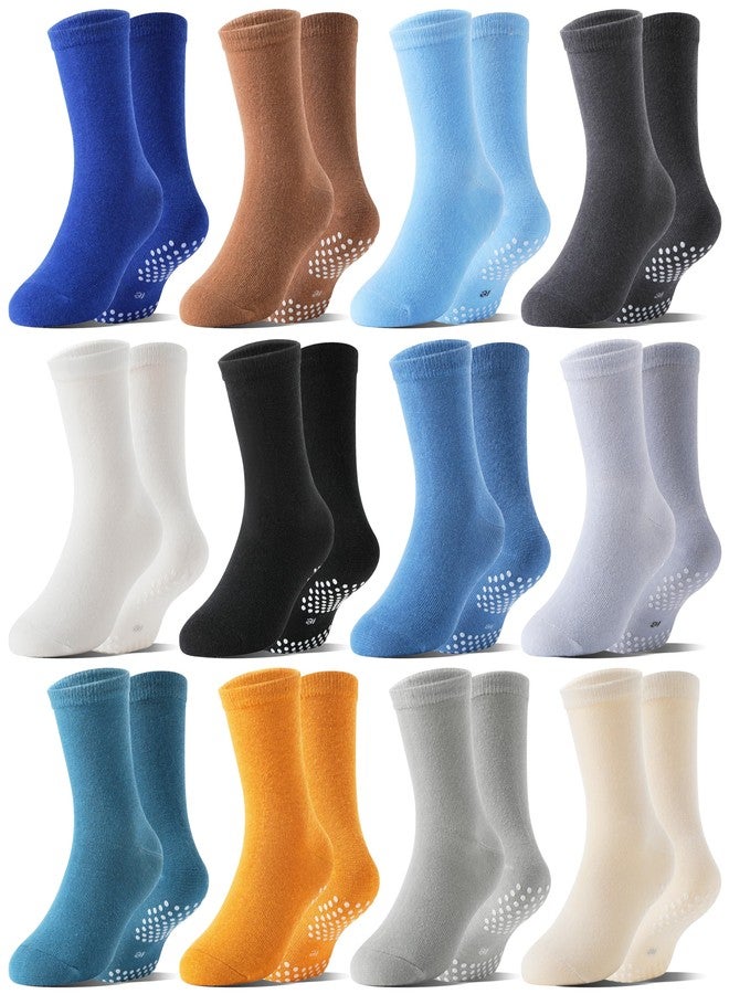 Welwoos Baby Boys Grips Socks Kids Toddlers Infants Non Slip Anti Skid Funny Animal Cartoon Gift Cotton Socks with Grippers 12 Pairs Stocking Stuffers(Pure Colour,5-8Y) - Image 1