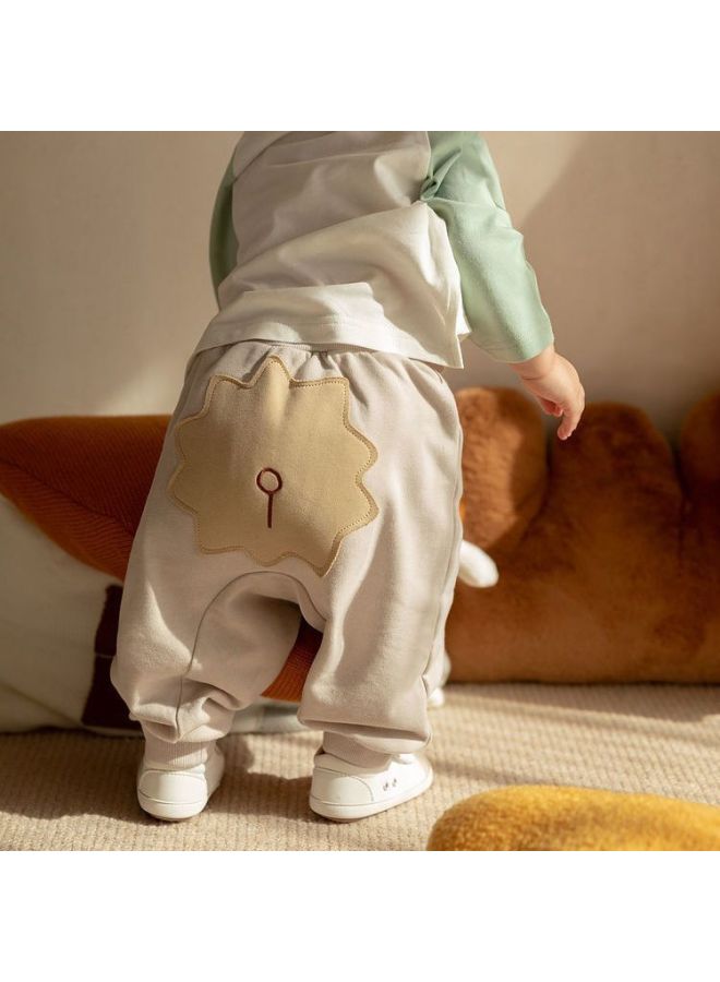 Generic Baby Spring And Autumn Pants Cotton Men And Women Baby Big PP Pants Soft Children's Fart Pants Outside Wear Baby Cute Card.-Color:Beige (autumn And Winter Velvet)-Size:80 - Image 1