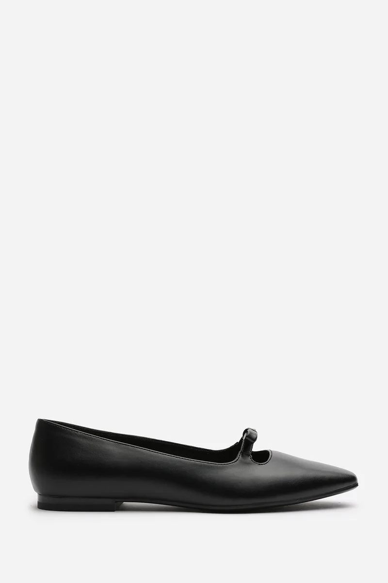 Where's That From Hope Square Toe Ballet Flats With Knot Bow In Black Faux Leather