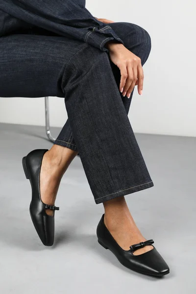 Where's That From Hope Square Toe Ballet Flats With Knot Bow In Black Faux Leather
