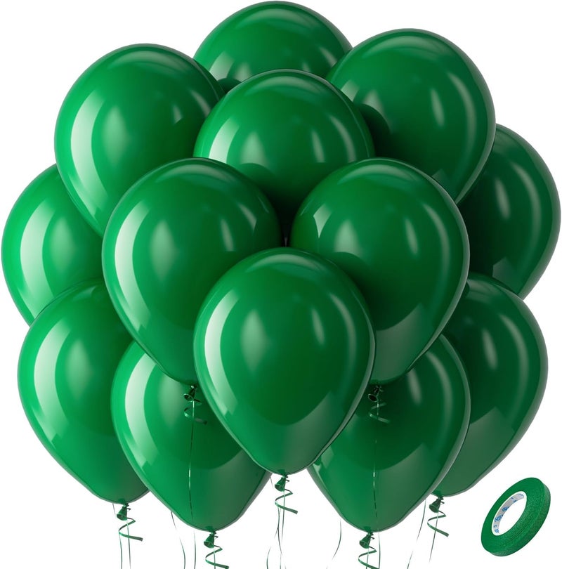 Bezente Green Balloons Latex Party Balloons - 100 Pack 12 inch Round Helium Balloons for Dark Green Themed Wedding Graduation Anniversary Birthday Party Backdrop Decorations - Image 1