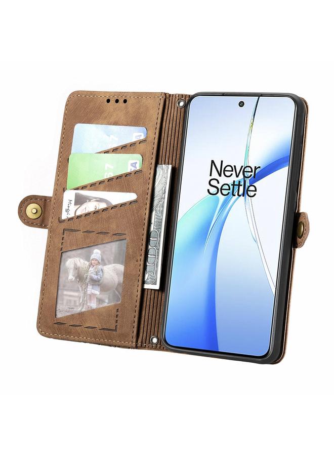 اس-توب جراب لهاتف OnePlus Nord CE 4 بتصميم هندسي وسحاب ومشبك جانبي من الجلد - Image 3