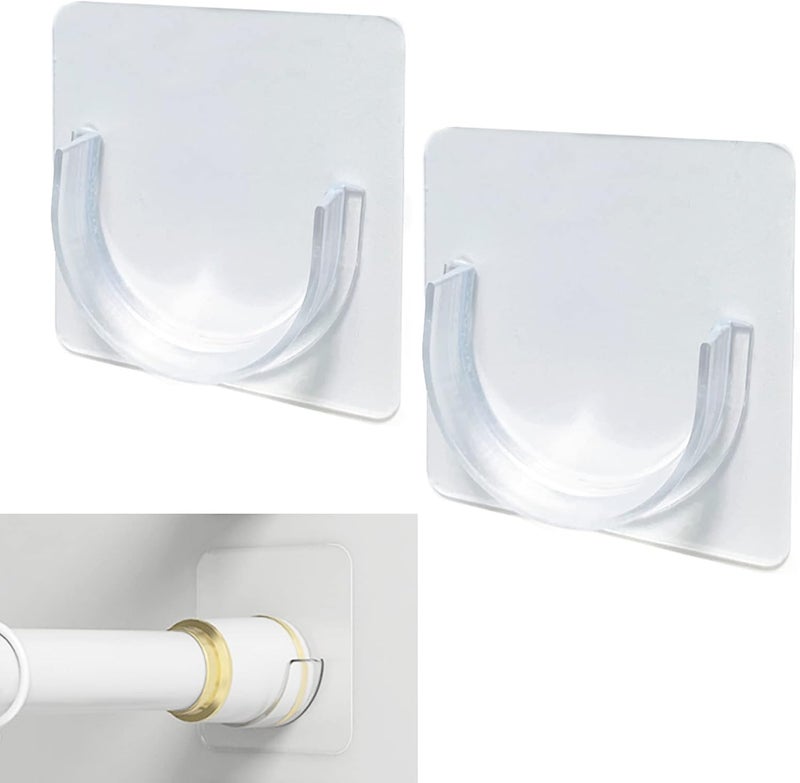 Venupple Shower Rod Holder, 4 Packs Tension Curtain Rod Bracket No Drilling, Adhesive Shower Rod Retainer Shower Curtain Rod Holder | Shower Curtain Rod not Included Transparent - Image 1