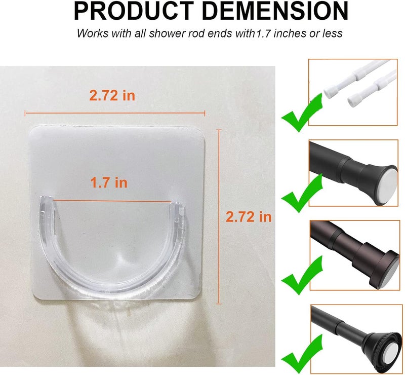Venupple Shower Rod Holder, 4 Packs Tension Curtain Rod Bracket No Drilling, Adhesive Shower Rod Retainer Shower Curtain Rod Holder | Shower Curtain Rod not Included Transparent - Image 4