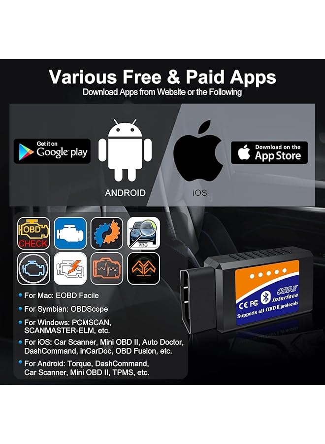 Generic Edasion Obd2 Bluetooth Scanner Code Reader Reset For Android Windows, Auto Car Diagnostic Scan Tool Obdii Adapter For Check Engine Light For Torque, Obd Fusion, Car Scanner App  - Image 5