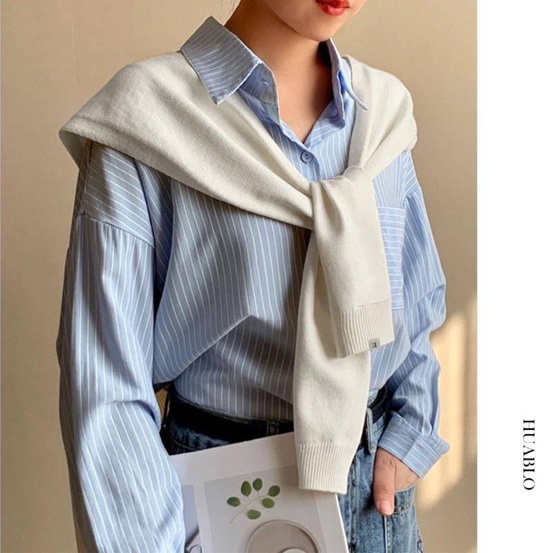 huablo Women's Fashion Sweater Knitted Knotted Shawl Sweater Office Travel Casual Scarf Cape Shoulder Wrap Shawl Faux Wrap White - Image 2
