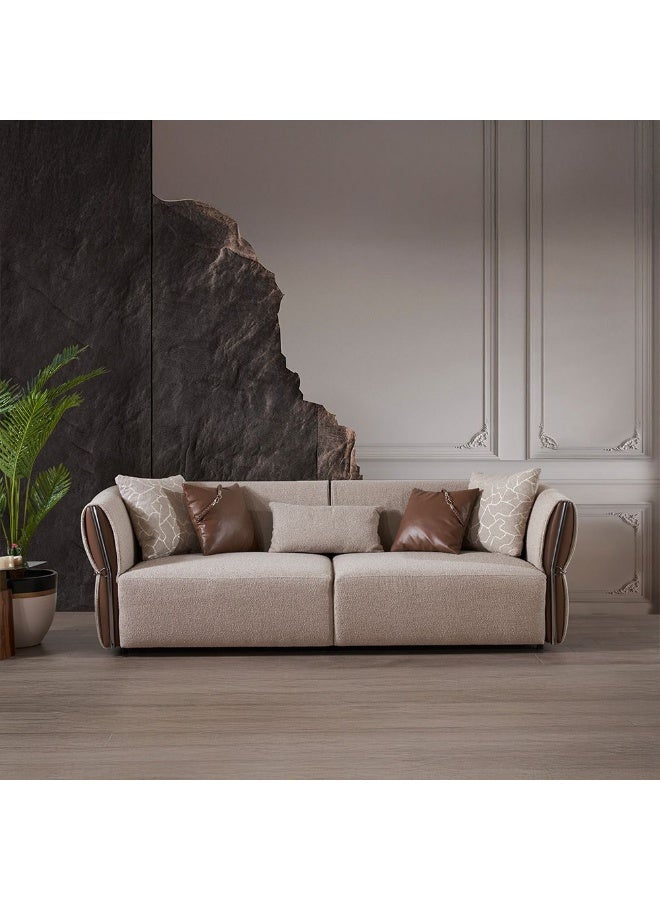 DANUBE HOME Danube Home Union 3 Seater Fabric Sofa Modern Design Three Seat Sofas Comfortable Living Room Furniture L245Xw102Xh78Cm - Beige/Brown  - Image 1