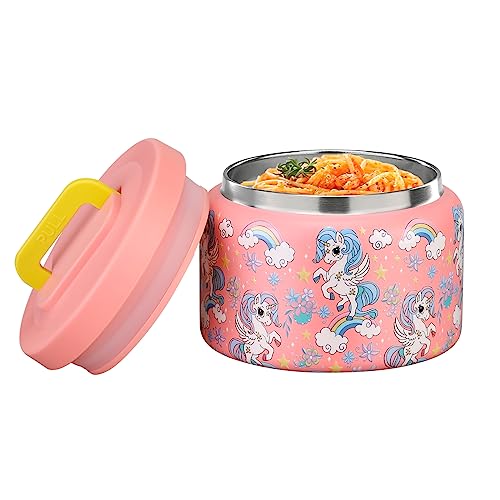 MAISON HUIS 8oz Soup Thermo Wide Mouth Vacuum Insulated Thermo Food Jar, Leak Proof Stainless Steel Thermo for Hot&Cold Food Kids Food Lunch Soup Container for School Travel (Pink-Rainbow - Image 1