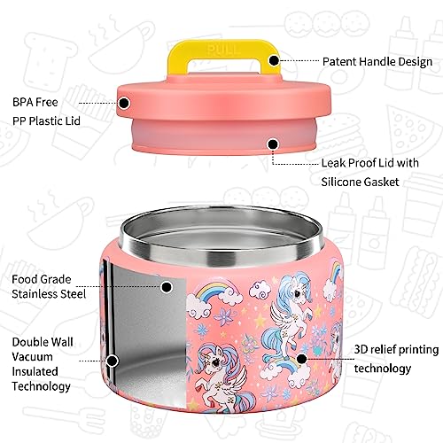 MAISON HUIS 8oz Soup Thermo Wide Mouth Vacuum Insulated Thermo Food Jar, Leak Proof Stainless Steel Thermo for Hot&Cold Food Kids Food Lunch Soup Container for School Travel (Pink-Rainbow - Image 2