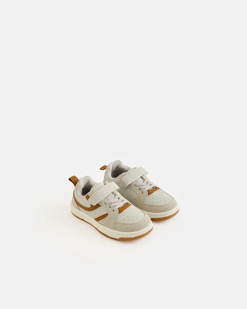 REDTAG Boys Ivory And Beige Material Block Sneakers