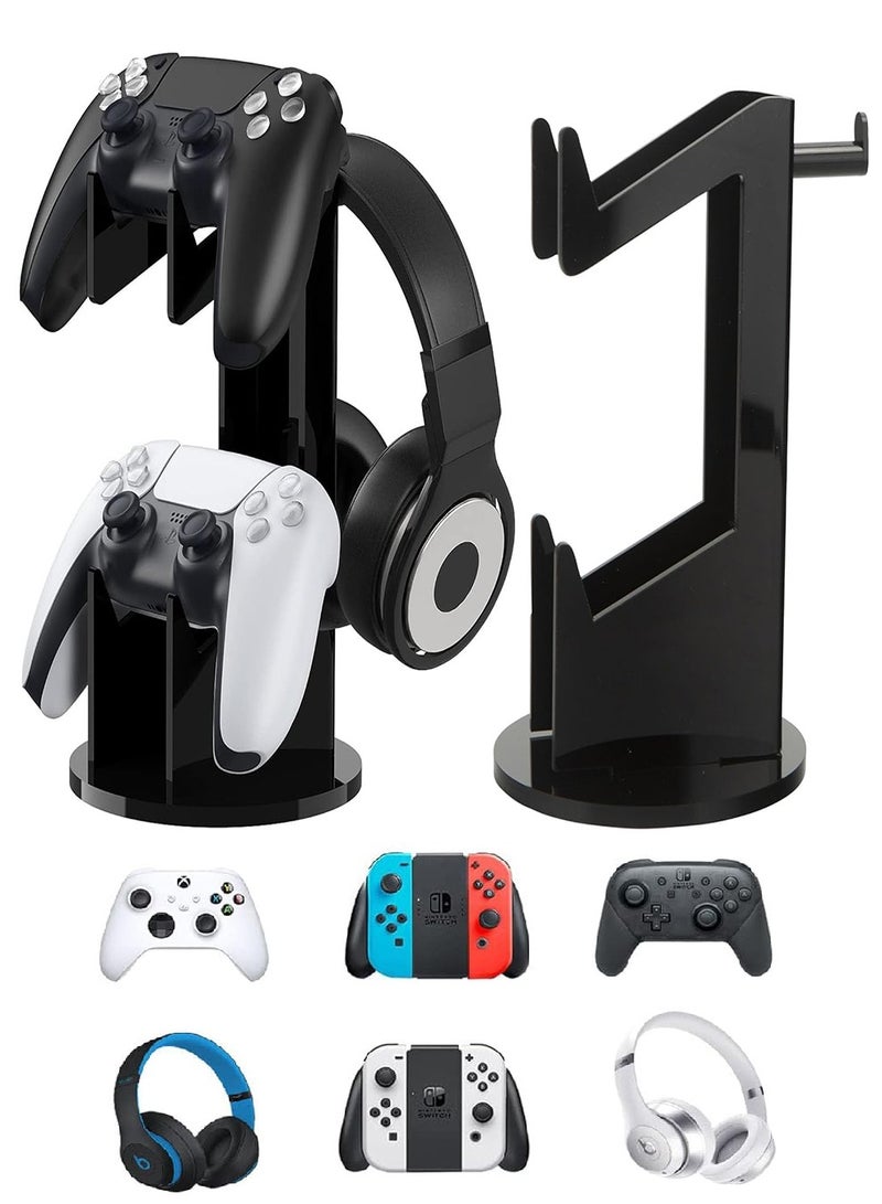 Bukela Universal Game Controller Stand and Headset Holder, 2-Tier Acrylic Gamepad Holder for Xbox ONE, PS4, PS5, Xbox Series X, Headphone Stand, Gaming Accessories for Desk Setup and Organization  - Image 1