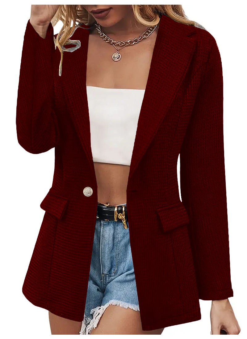 Generic 2023 Amazon TEMU New European and American Style Casual Fashion Long Sleeve Solid Color Womens Suit Jacket Polyester Fabric White  - Image 2