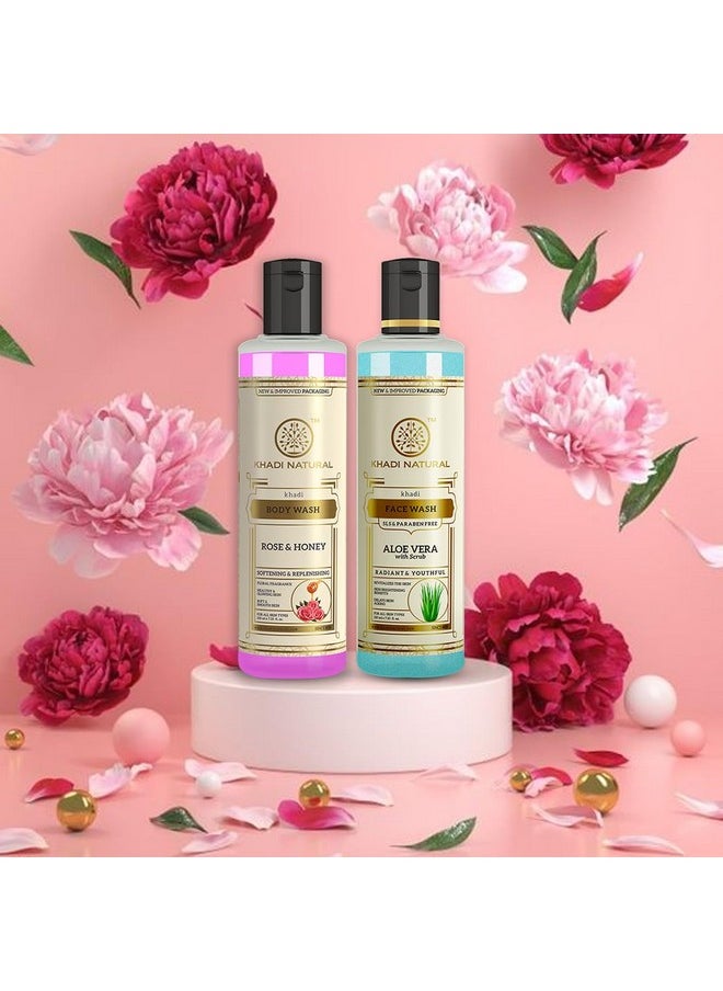 Khadi Natural Aloe Vera Face Wash With Scrub & Rose & Honey Body Wash | For Younger-Looking Skin |Improves Complexion| Paraben & Sls Free | 210 Ml Each  - Image 5