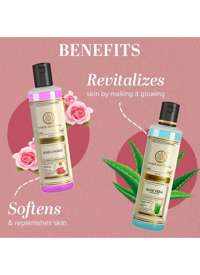 Khadi Natural Aloe Vera Face Wash With Scrub & Rose & Honey Body Wash | For Younger-Looking Skin |Improves Complexion| Paraben & Sls Free | 210 Ml Each  - Image 2