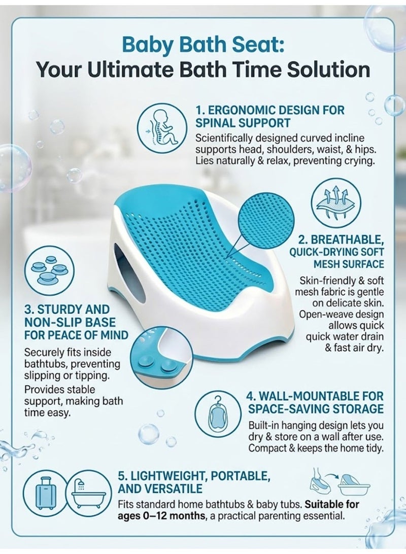 LO.BABY.VE Baby Bath Seat, Baby Bathing Aid, Safety-conscious, slip-resistant design; breathable, skin-friendly PVC material; ergonomic shape; portable and easy to store - Image 5