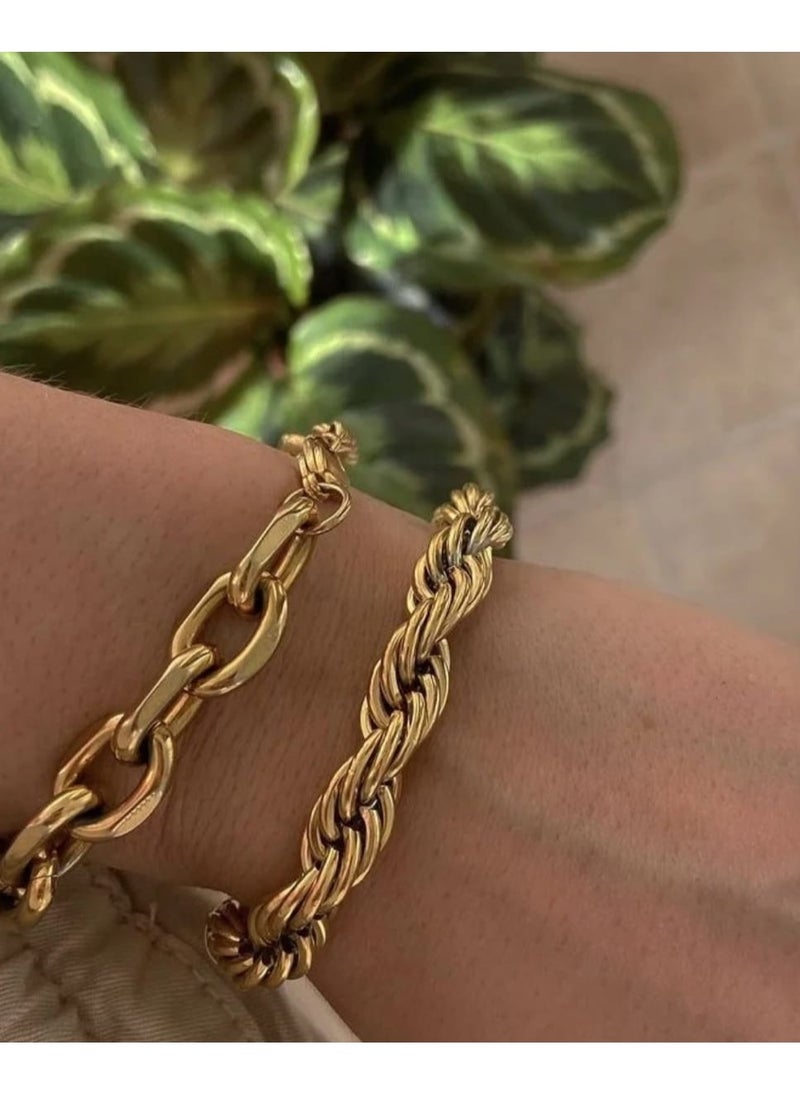 Luxuria - 316L Stainless Steel 18K Gold Plated Bracelets for Women Men Smooth Gold Chain Bracelet - Image 1