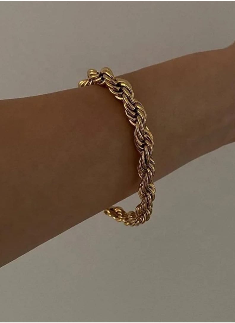 Luxuria - 316L Stainless Steel 18K Gold Plated Bracelets for Women Men Smooth Gold Chain Bracelet - Image 1