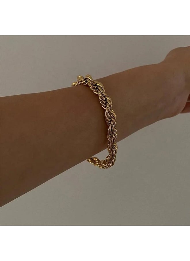 Luxuria - 316L Stainless Steel 18K Gold Plated Bracelets for Women Men Smooth Gold Chain Bracelet - Image 1