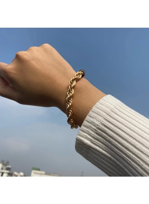 316L Stainless Steel 18K Gold Plated Bracelets for Women Men Smooth Gold Chain Bracelet