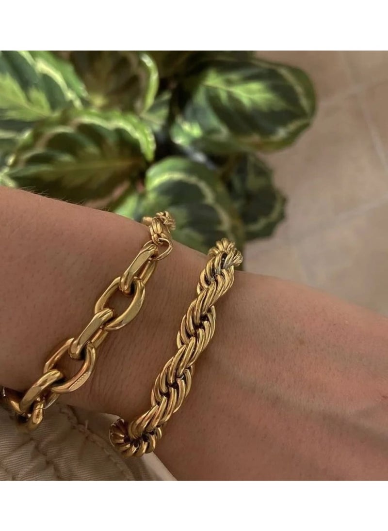 Luxuria - 316L Stainless Steel 18K Gold Plated Bracelets for Women Men Smooth Gold Chain Bracelet - Image 1