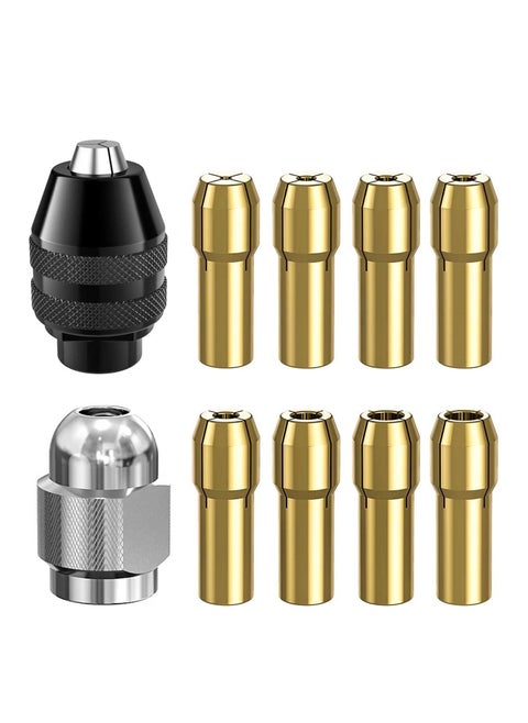 Drill Chuck Collet Set for Dremel, 1/32" to 1/8" Replacement 4486 Drill Keyless Bit Chuck Shank Rotary Tool Quick Change Adapter with Replacement 4485 Brass Quick Change Rotary Drill Nut Tool Set