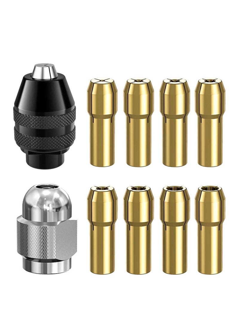 Excefore Drill Chuck Collet Set for Dremel, 1/32" to 1/8" Replacement 4486 Drill Keyless Bit Chuck Shank Rotary Tool Quick Change Adapter with Replacement 4485 Brass Quick Change Rotary Drill Nut Tool Set  - Image 1