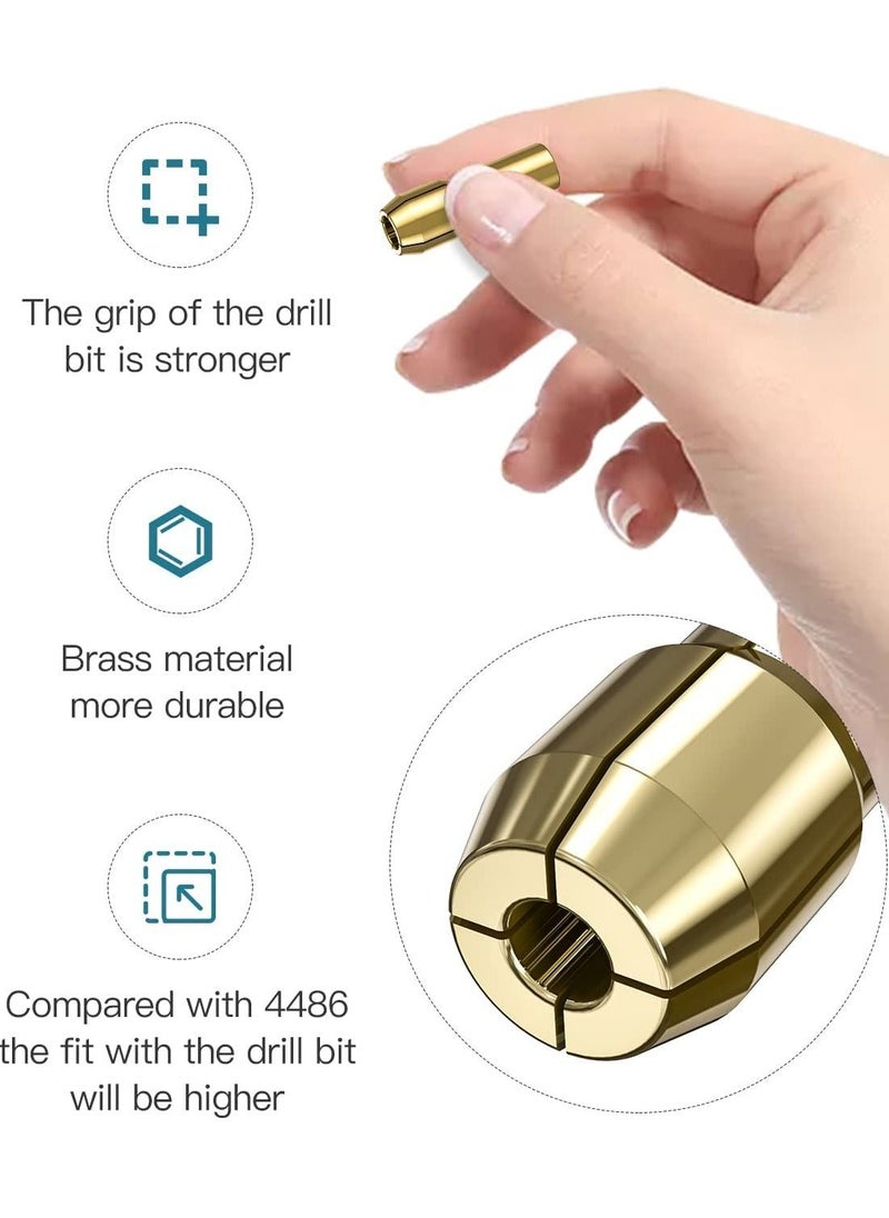 Drill Chuck Collet Set for Dremel, 1/32" to 1/8" Replacement 4486 Drill Keyless Bit Chuck Shank Rotary Tool Quick Change Adapter with Replacement 4485 Brass Quick Change Rotary Drill Nut Tool Set